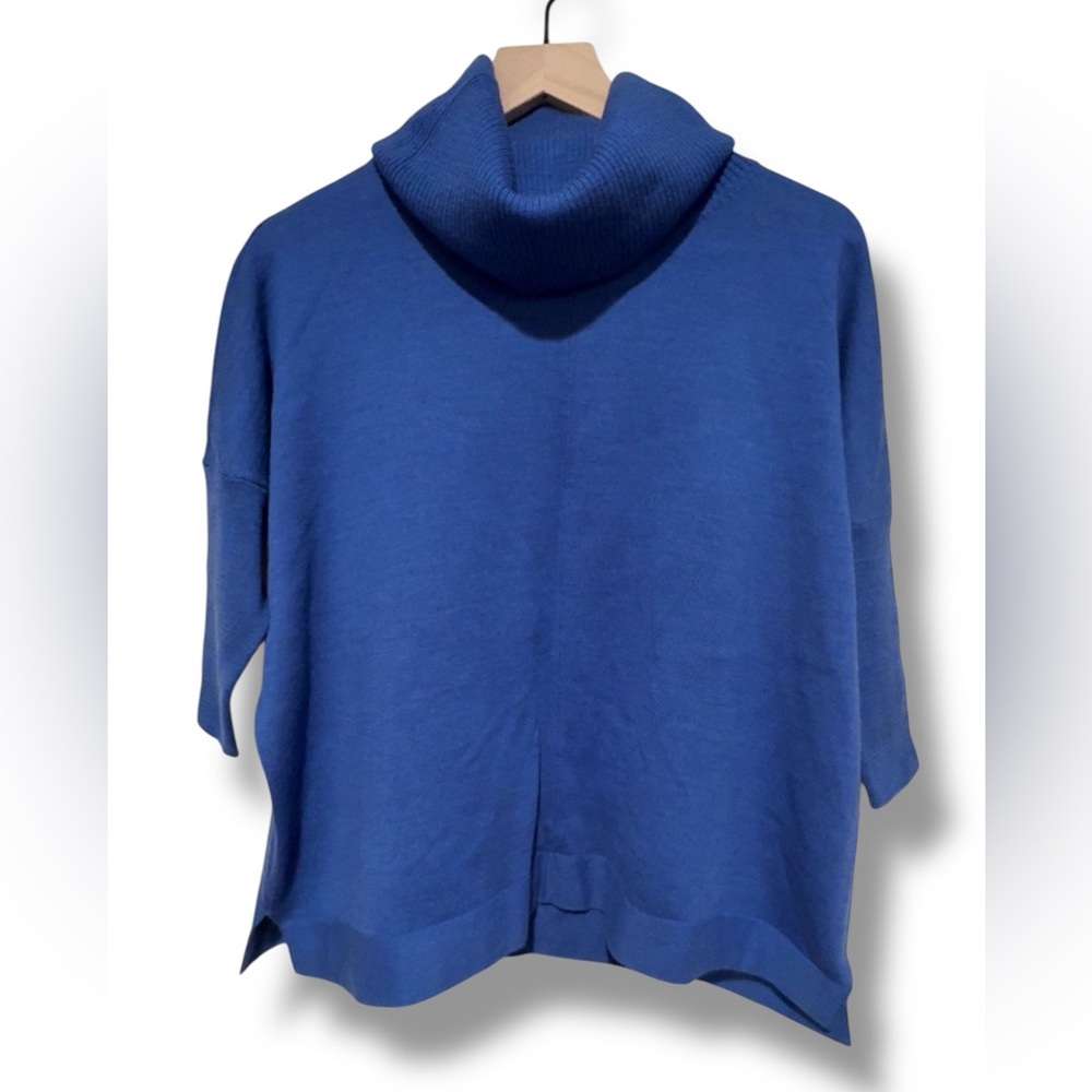 Eileen Fisher Petite Merino Wool Vibrant Blue Turtleneck Short Sleeve Sweater PP